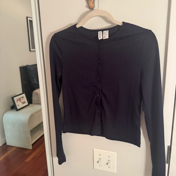H&M POINTELLE JERSEY CARDIGAN - NAVY - Picture 5 of 5